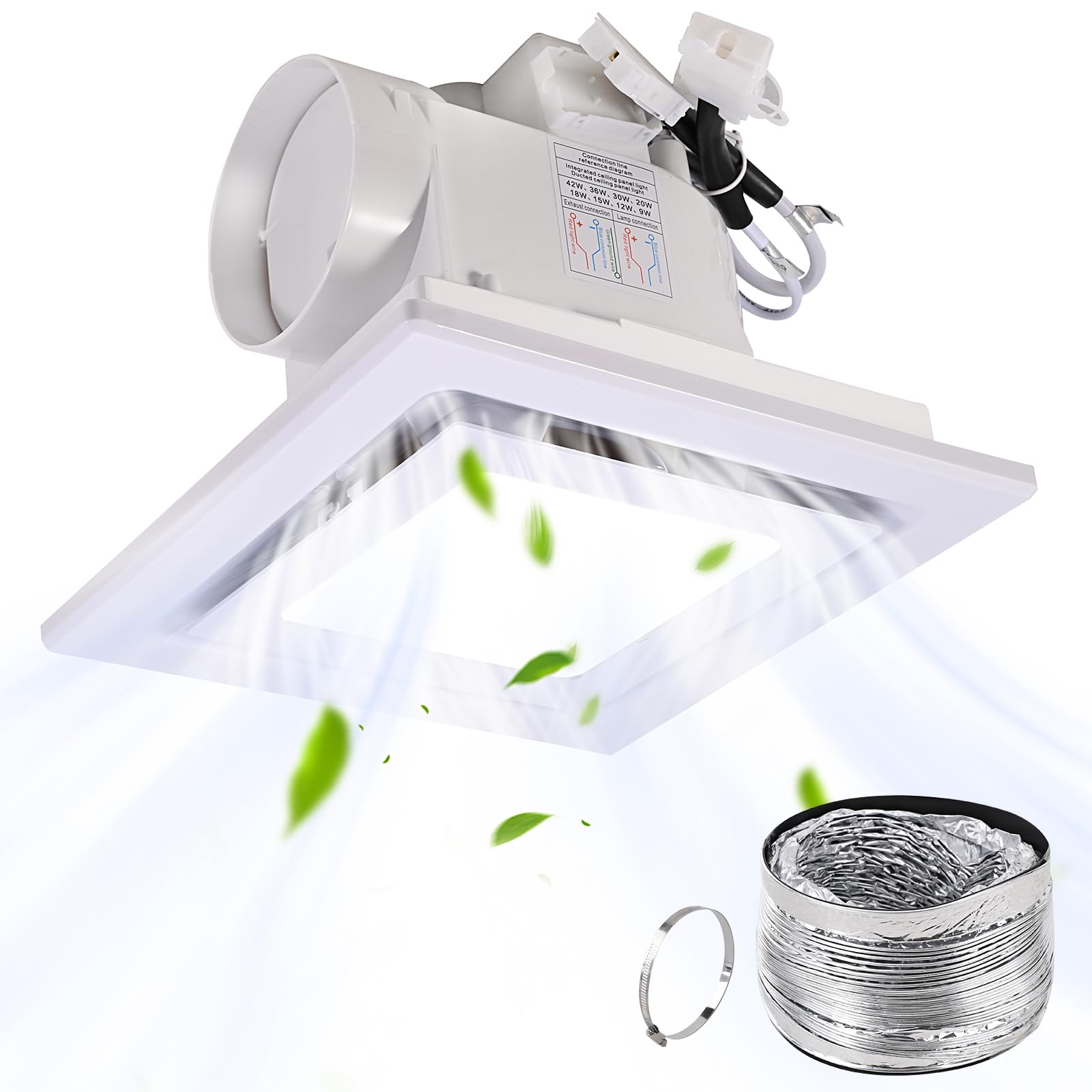 Feiton Square Bathroom Exhaust Fan With Led Light, 110 Cfm 30W 4 Inch Duct, 110 220V 1.0 Sones Quiet Bathroom Ventilation Fan Li