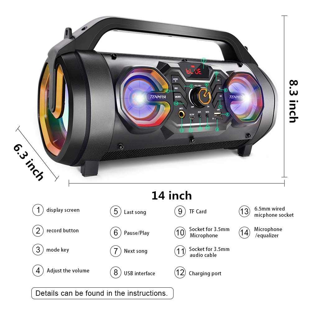 Bluetooth Speaker, 30W Portable Bluetooth Boombox With Subwoofer, Fm Radio, Rgb Colorful Lights, Eq, Stereo Sound, Booming Bass,