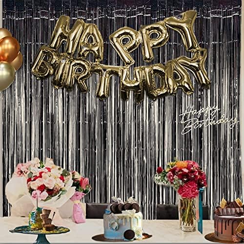 Braveshine Black Halloweens Party Foil Fringe Curtains   2 Pack Metallic Tinsel Photo Booth Streamers Backdrop For Birthdays, St
