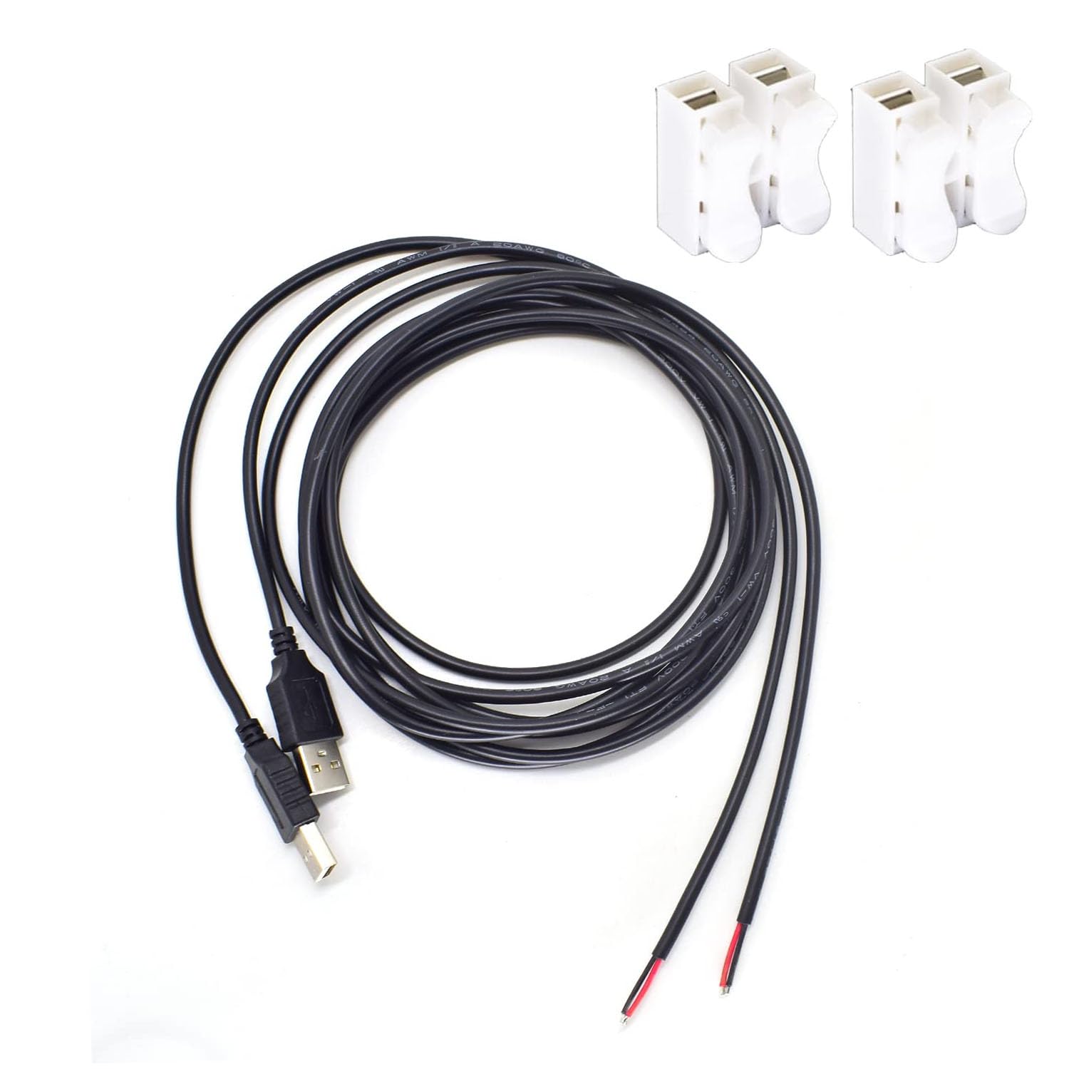 Elnone 2Pcs 20Awg Usb Pigtail 2 Wire,2M/6.5Ft Usb 2.0 Male Plug 2Pin Wire Diy Pigtail Cable 5V Bare Wire Cable 5V 5A Black Usb P