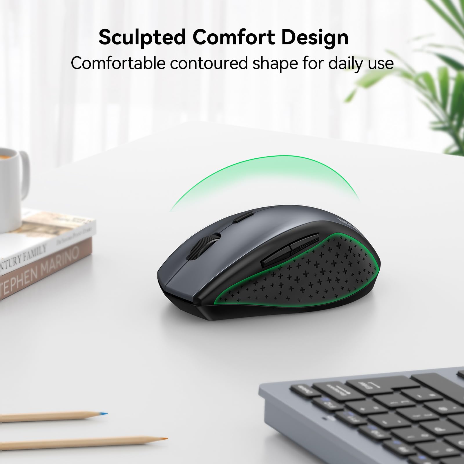 Tecknet Wireless Mouse, 2.4G Usb Computer Mouse With 6 Level Adjustable 4800 Dpi, Silent Mouse Quiet Click,30 Months Battery, Ergonomic Grips, 6 Buttons Portable For Pc, Chromebook, Mac   Grey