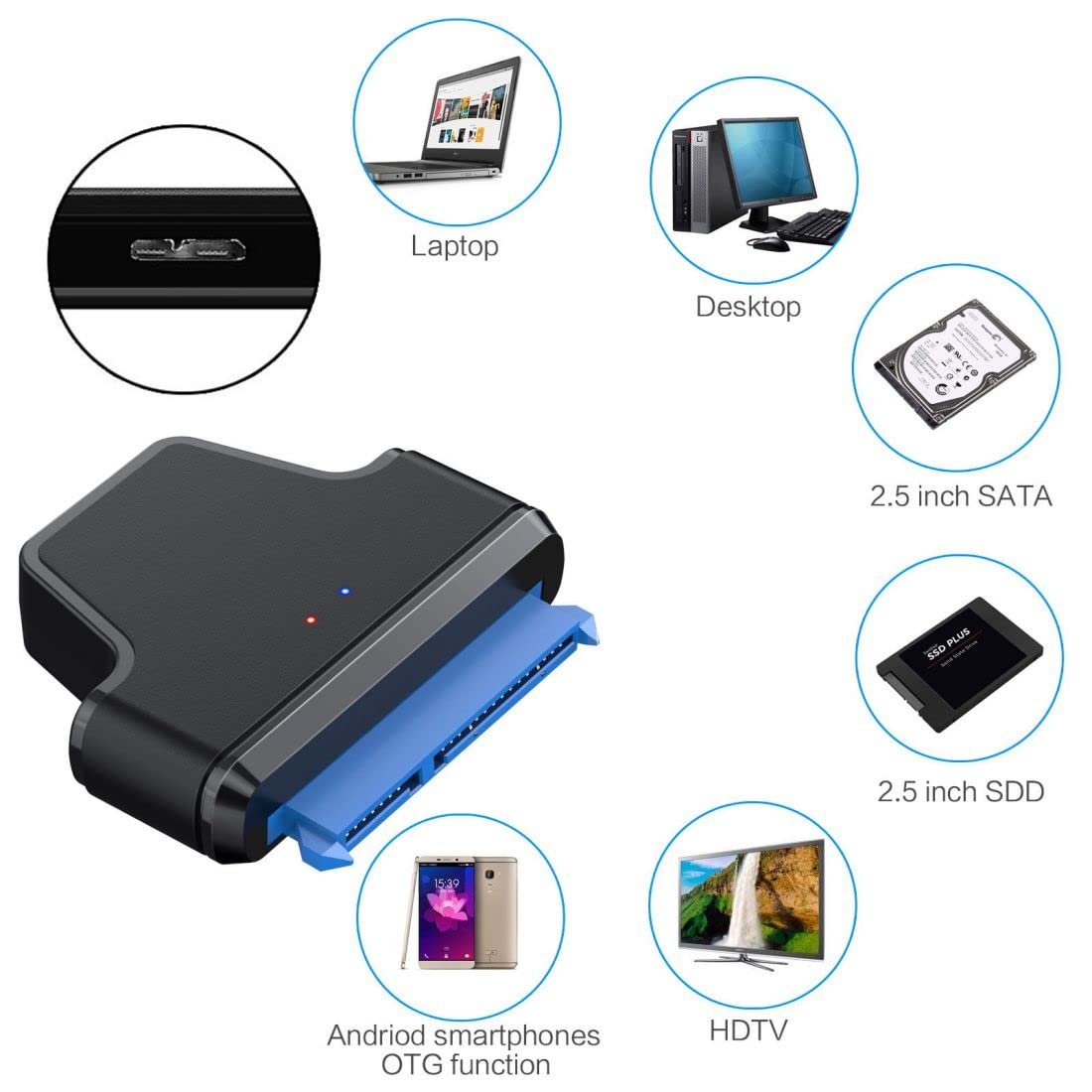 Chenyang Sata To Usb Adapter Micro Usb 3.0 To 2.5'' Sata Hard Drive External Converter Adapter For Ssd/Hdd Data Transfer Support