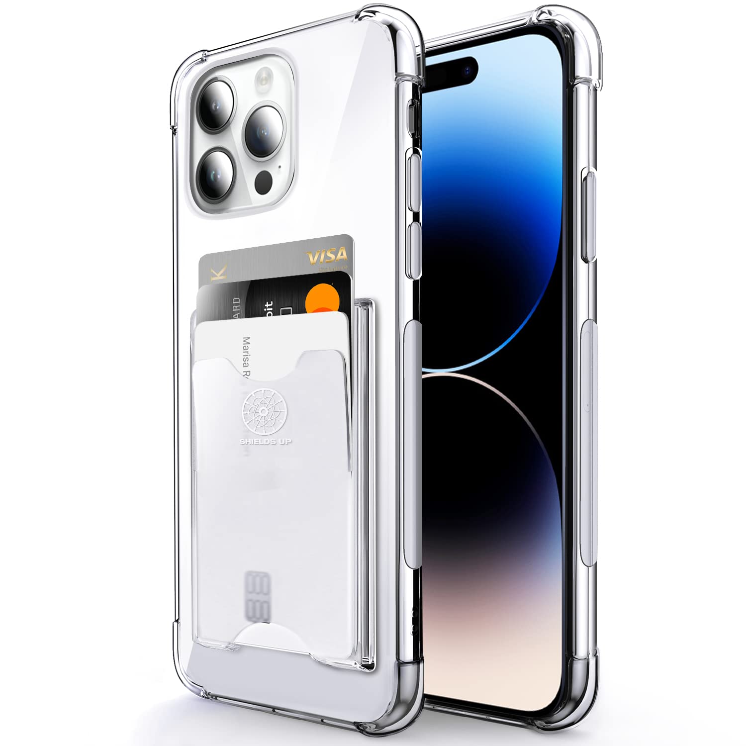 Shields Up Designed For Iphone 14 Pro Case, Minimalist Wallet Case With Card Holder [3 Cards] Slim Protective Soft Tpu Shockproo