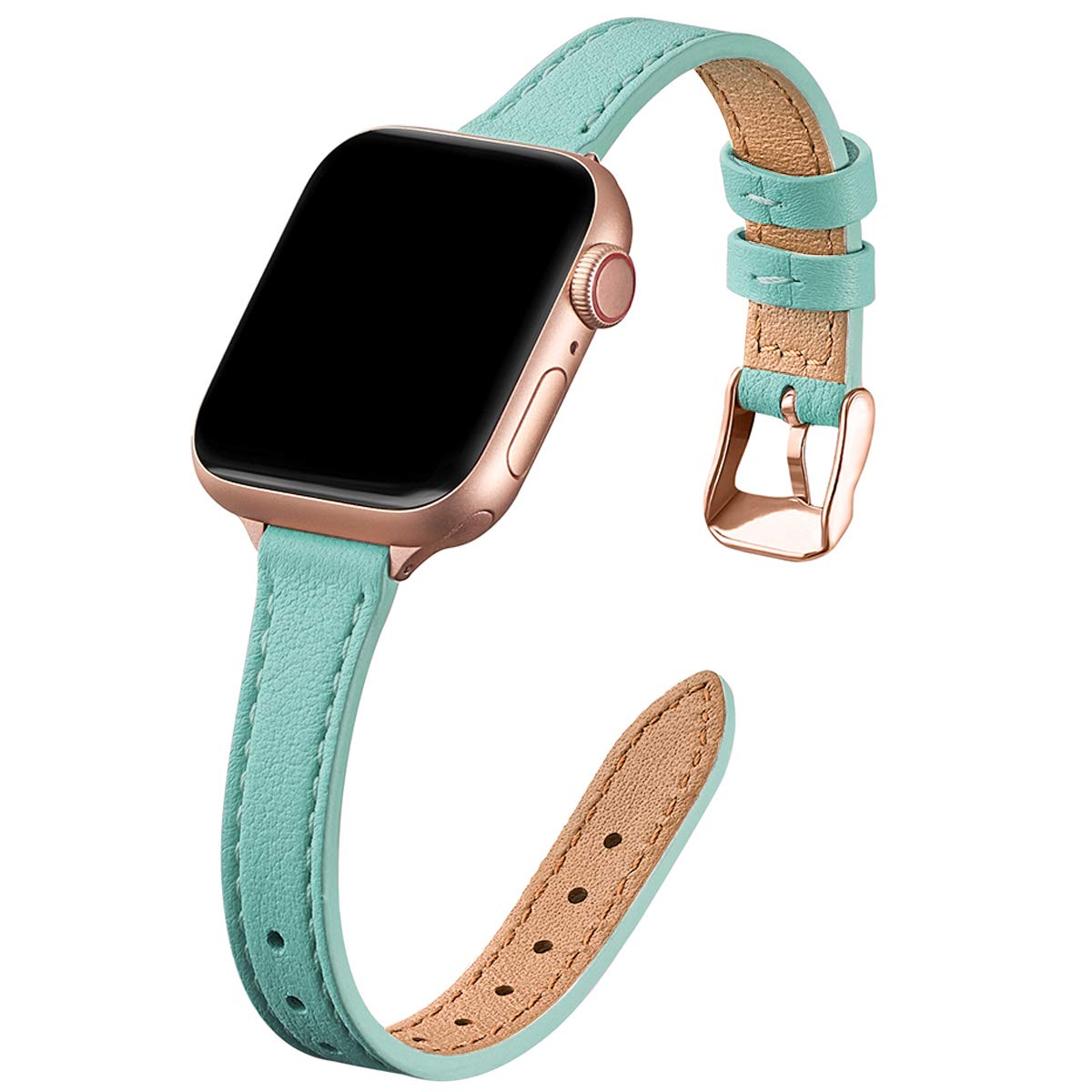 Stiroll Slim Leather Bands Compatible With Apple Watch Band 38Mm 40Mm 41Mm 42Mm 44Mm 45Mm,Top Grain Leather Watch Thin Wristband