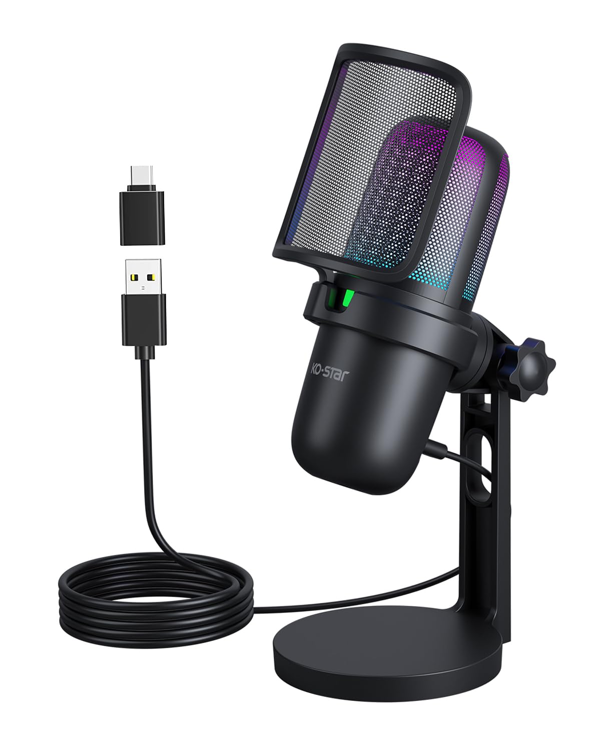 Ko Star Usb Microphone For Pc,Computer Gaming Mic For Ps4/ Ps5/ Mac,Condenser Mic With Quick Mute,Rgb Light,Pop Filter,Shock Mou
