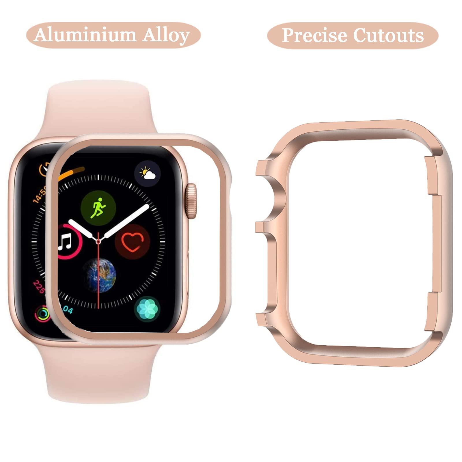 Ninki Aluminium Case Compatible Apple Watch Series 6/Series 5/Series 4 /Se Case 40Mm Rose Gold,Metal Bumper Case Iwatch 6 5 4 Se