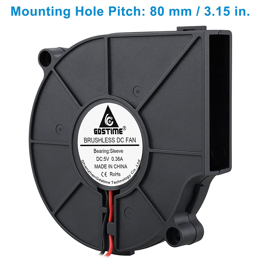 Gdstime 75Mm Blower Fan 2Pin, 75Mm X 15Mm Cooling Blower Fan, 5V Dc Brushless Cooler Fan