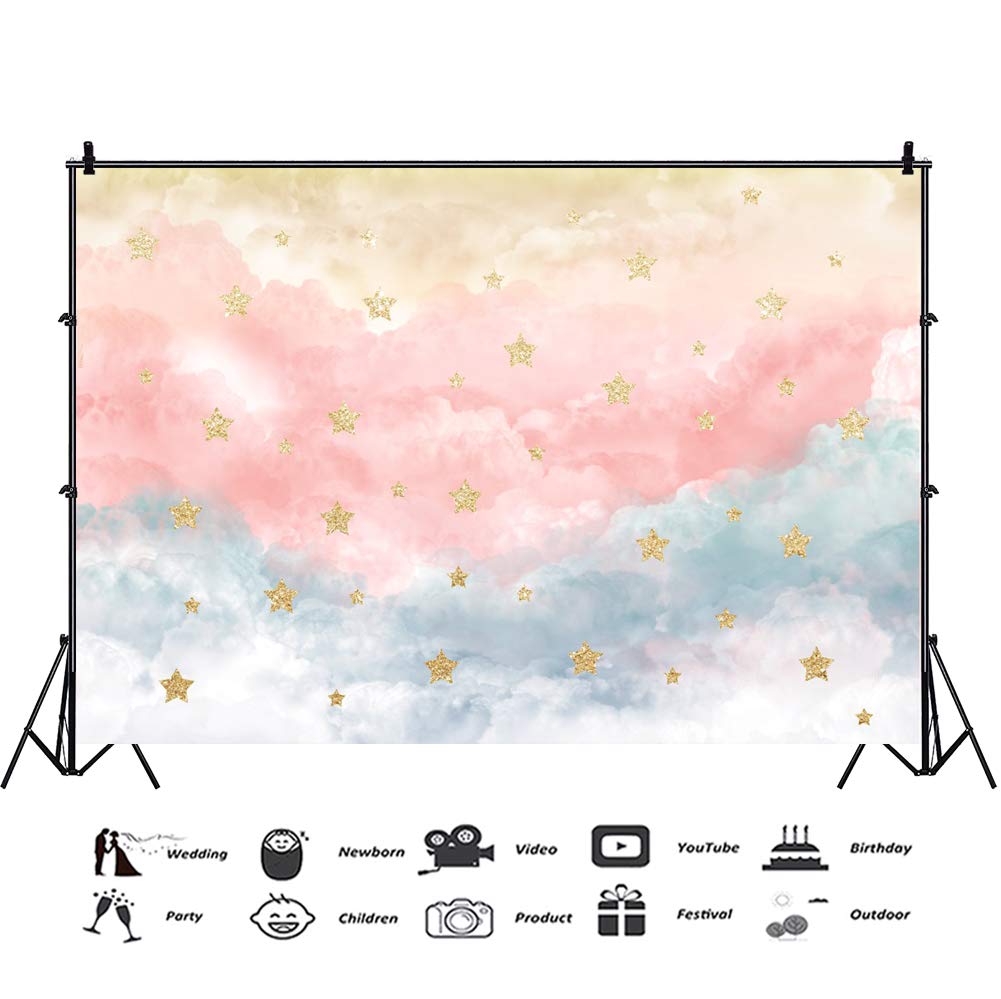 Dashan 7X5Ft Polyester Clouds Twinkle Twinkle Little Star Gender Reveal Backdrop Star Baby Shower Girl Cake Smash 1St Birthday P