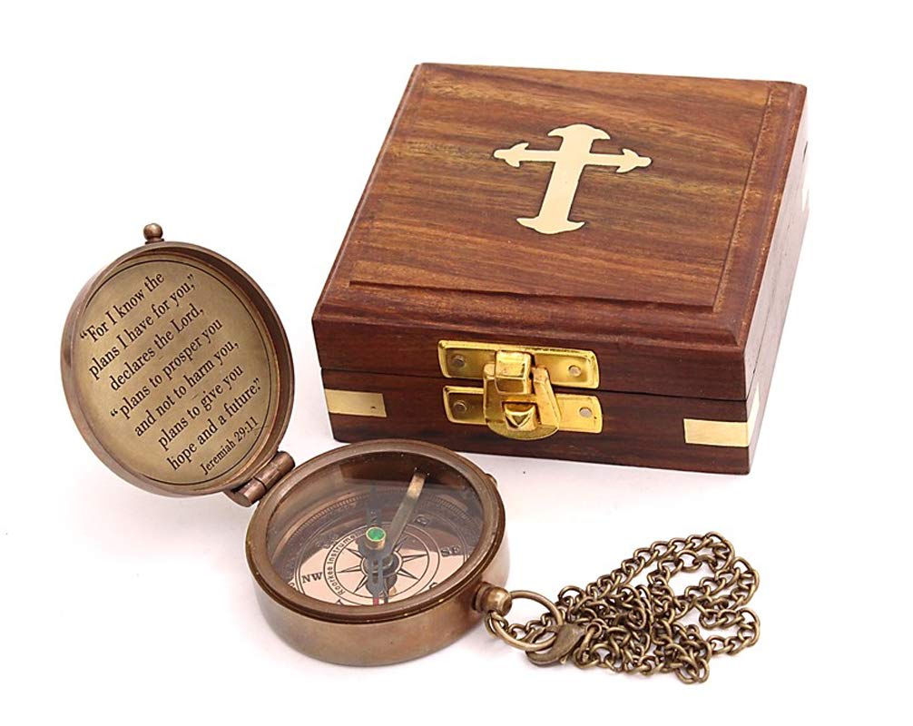 For I Know The Plans I Have For You, Jeremiah 29:11, Solid Brass Directional Engraved Compass, Baptism Gifts For Boys Girls, Fir