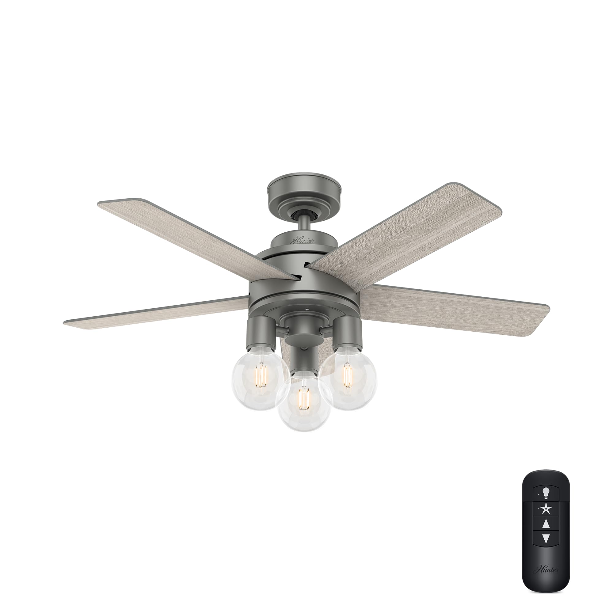 Hunter 44 inch Indoor Ceiling Fan with LED Lights and Remote Control - Standard Mount Ceiling Fan, 5 Blades, For Bedroom, Living