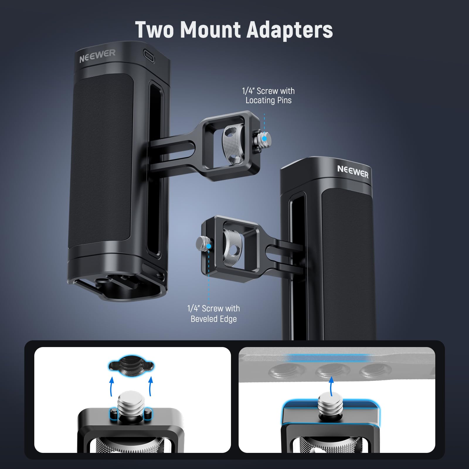 Neewer Side Handle Grip With Wireless Remote Control Button Shutter Trigger For Smartphone Cage Video Rig, 2 Mount Adapters With