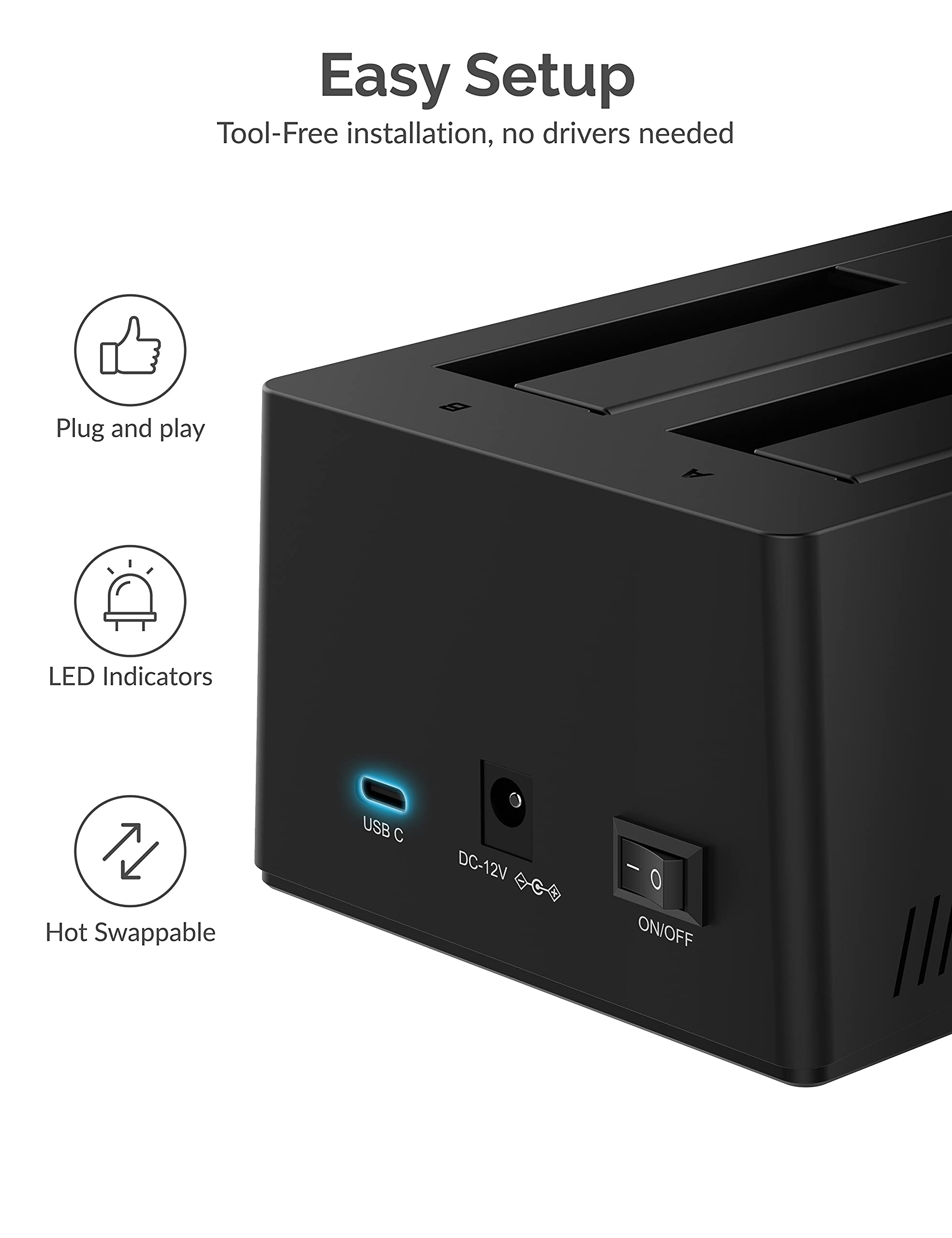 Sabrent Usb Type C Sata 2.5    & 3.5    Dual Bay Hard Drive Docking Station | Offline Cloning | Up To 5Gbps | Tool Free Installa