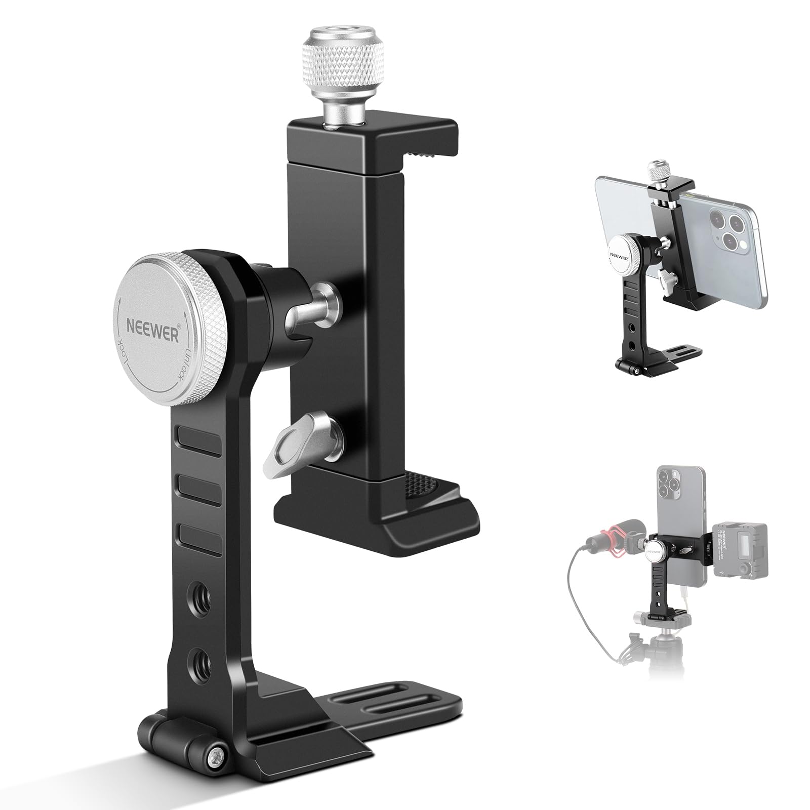 Neewer Smartphone Tripod Mount Aluminum Alloy, 360 Rotatable Phone Stand Holder Clamp With Cold Shoe And Arca Base Compatible Wi