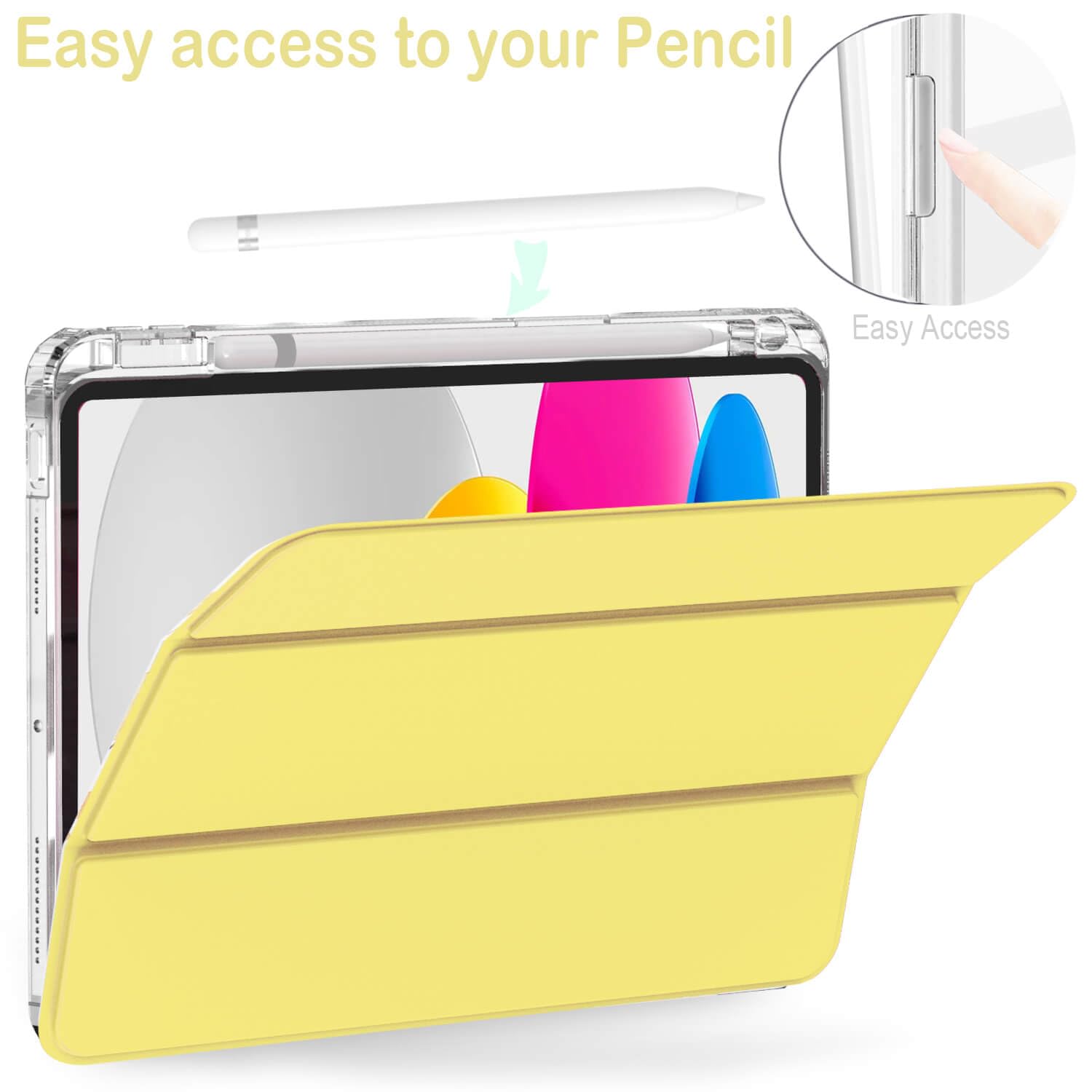 Ipad 10Th Generation 10.9 Inch Case, Feams Slim Lightweight Trifold Ipad 10.9 Case Clear Back Transparent Cover With Pencil Hold