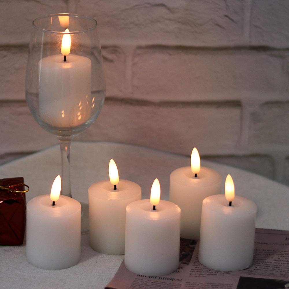 Kunswenn Led Votive Flickering Flameless Candles, Flameless Pillar Candlesticks With 3D Wick Realistic, Real Wax Candles Battery