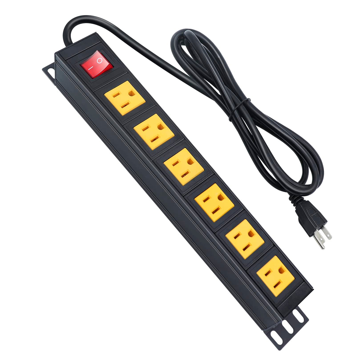 Qba 6 Outlet Metal Power Strip, Heavy Duty Wide Spaced Power Strip, Wall Mount Power Strip For Home Office Garage Workbench, 6Ft