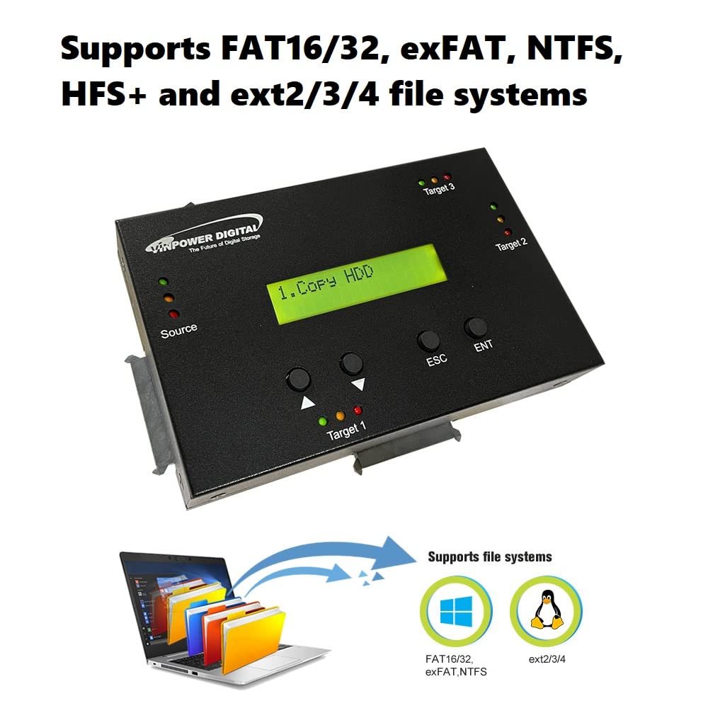 Vinpower Digital 1 To 3 Sata 2.5'' & 3.5'' Hard Disk Drive/Solid State Drive (Hdd/Ssd) Clone Duplicator And Dod Level Eraser