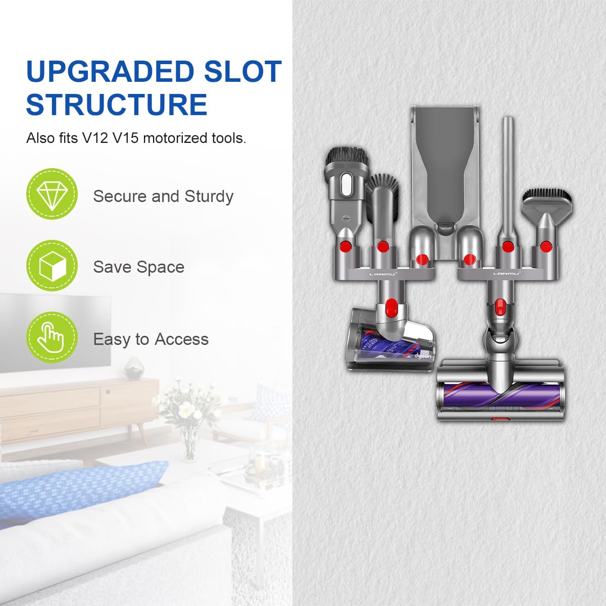 LANMU Accessory Holder for Dyson V15 V12 V11 V10 V8 V7, Docking Station Organizer for Cordless Stick Vacuum Cleaner - Style 1