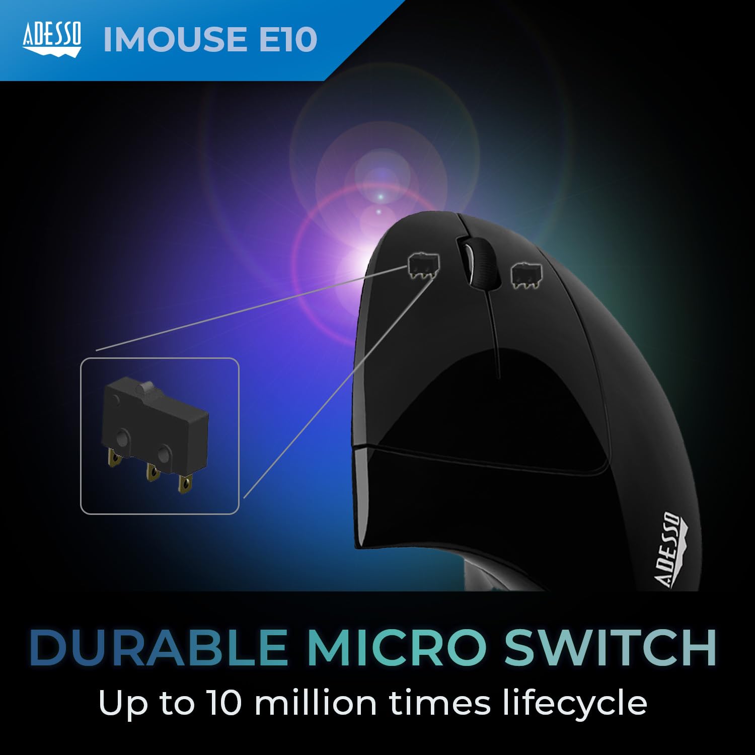 Adesso Imouse E10   Vertical Ergonomic Optical 6 Button 2.4 Ghz Rf Wireless Mouse   Right Hand Orientation