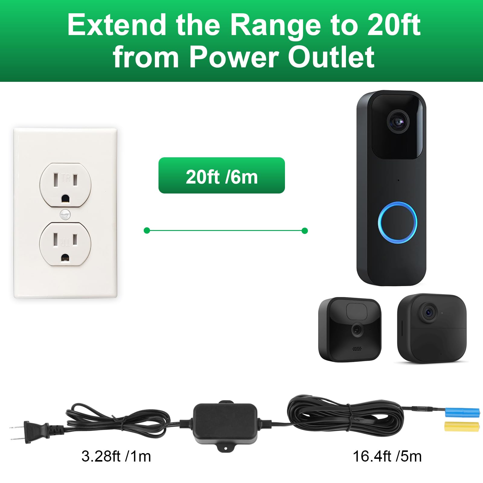 Uyodm 20Ft/6M Charging Cable Power Adapter Designed For Blink Video Doorbell (Replace Battery), Blink Outdoor 4 (4Th Gen) & Xt3,