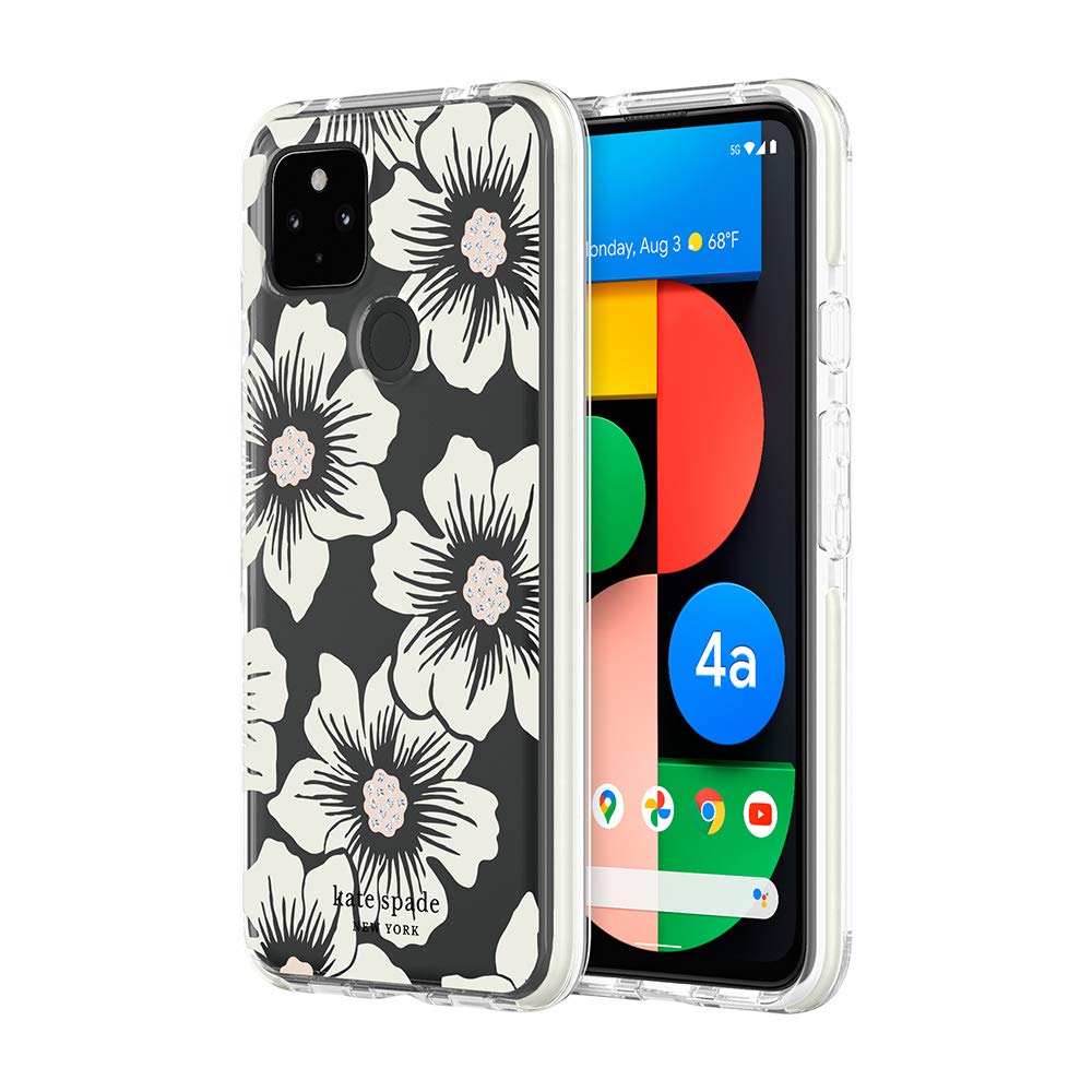 Kate Spade New York Defensive Hardshell Case For Google Pixel 4A (5G) & Google Pixel 4A (5G) Uw   Hollyhock Floral Clear/Cream With Stones