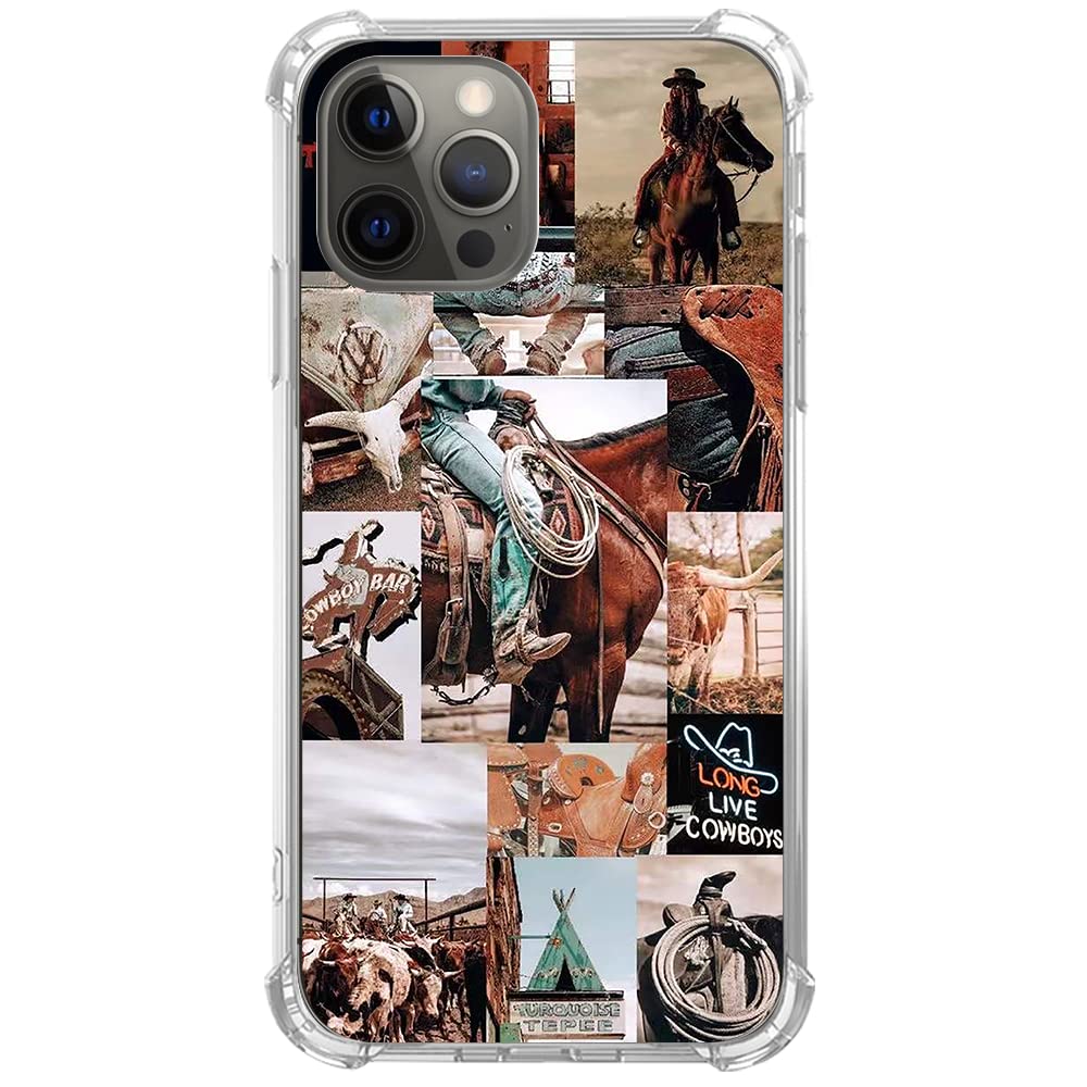 Eurdosmk Cowboy Cowgirl Riding Horse Case Compatible With Iphone 15 Pro Max, Hippie Aesthetic Wild West Scenery Case For Iphone 
