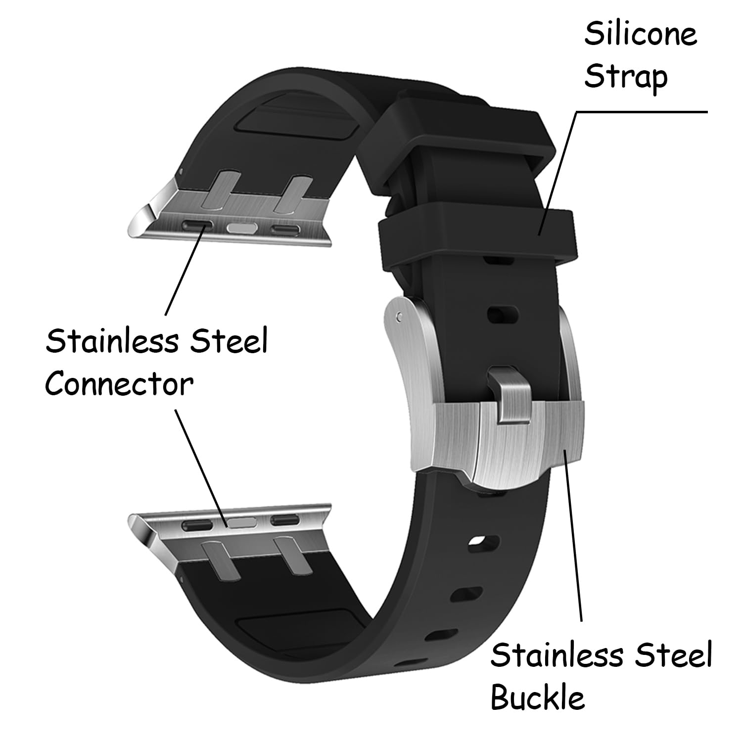 Compatible With Apple Watch Ultra 2 Band Men Sport, Silicone Strap & Stainless Steel Buckle For Iphone Watch, Fit Iwatch Bands Ultra Series 10 9 8 7 6 5 4 3 2 1 Se, 49/46/45/44/42Mm, Silver+Black