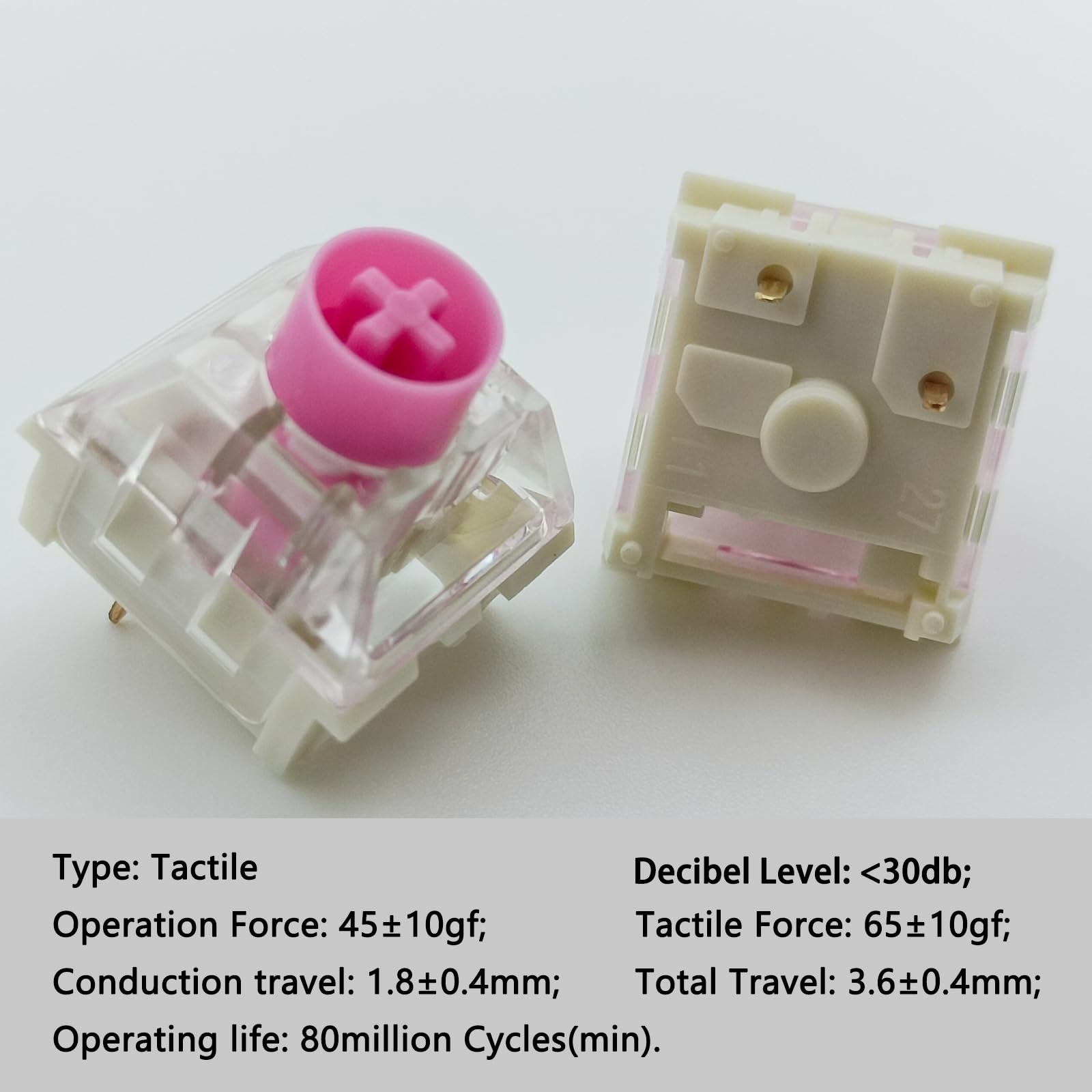 Silent Keyboard Switches,Kailh Box Silent Pink Switches For Mechanical Keyboard,3 Pin 35Gf Linear/Typing&Gaming/Waterproof Switc