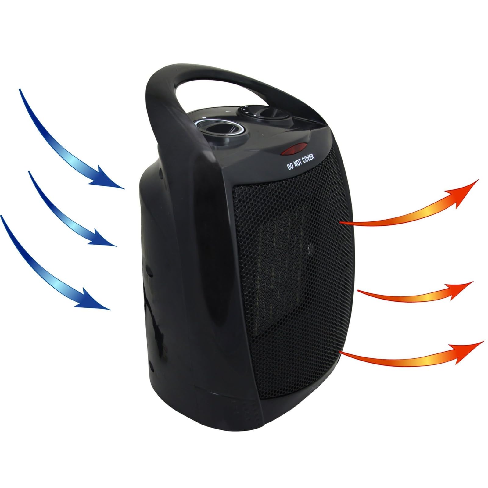 Vie Air Portable 2-Settings Ceramic Heater With Adjustable Thermostat, 1500W, Black, Small