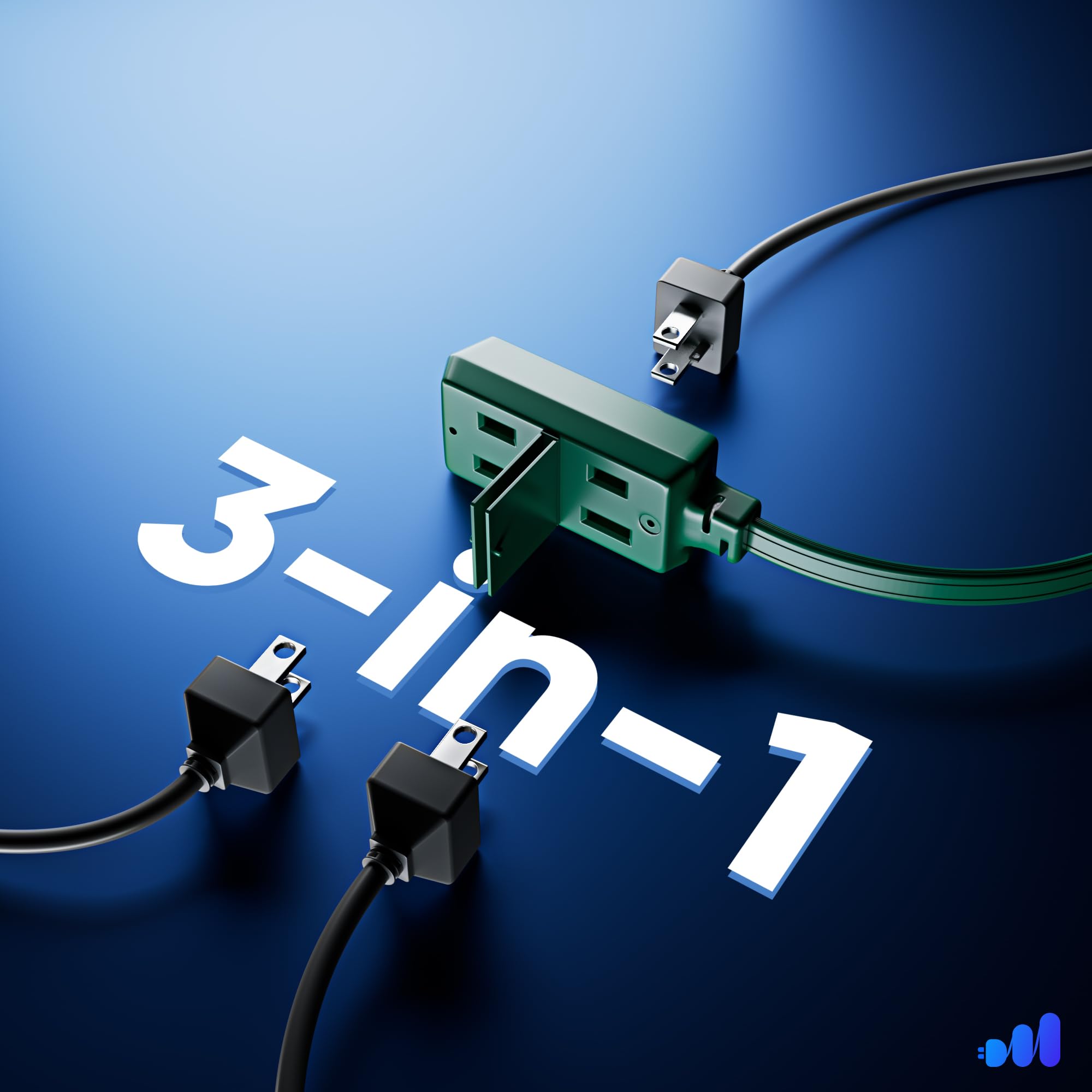 Maximm Cable 3Ft 360 Rotating Flat Plug Extension Cord/Wire, 16 Awg Multi 3 Outlet Extension Wire, 2 Prong With Safety Cover   G