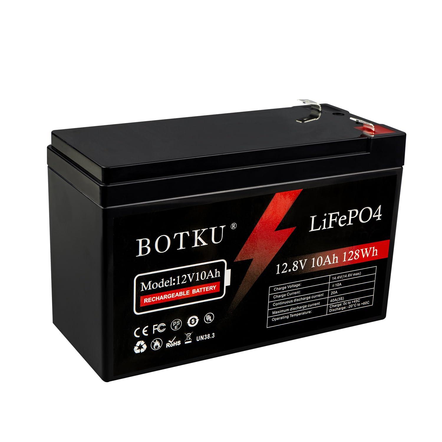 BOTKU 12V 10Ah Lithium LiFePO4 Deep Cycle Battery, 3000+ Cycle Rechargeable Lithium Iron Phosphate Battery for Solar, Fish Finde