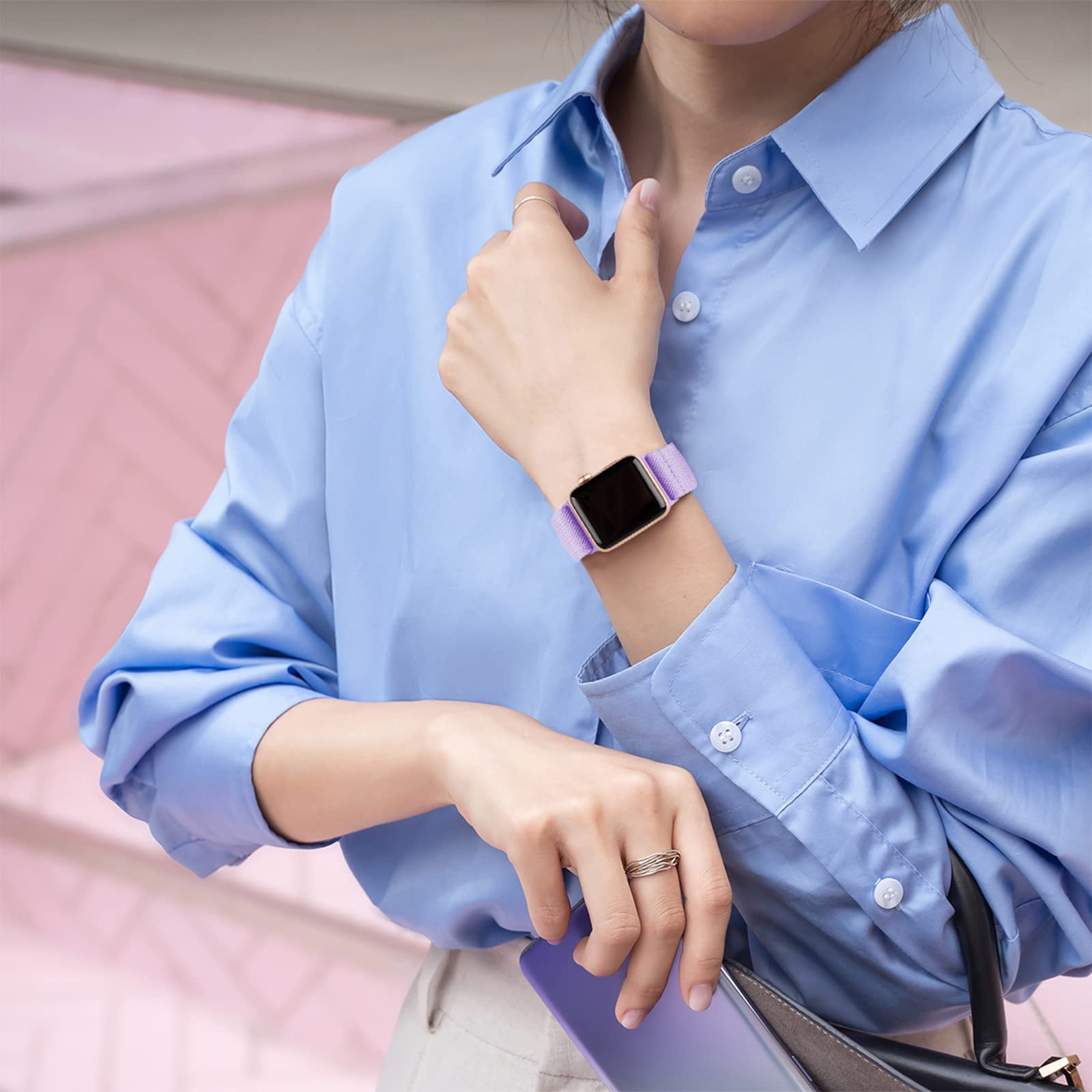 Miterv Stretchy Nylon Loop Bands Compatible With Apple Watch 38Mm 40Mm 42Mm 44Mm 45Mm 49Mm Adjustable Soft Elastics Strap Compat