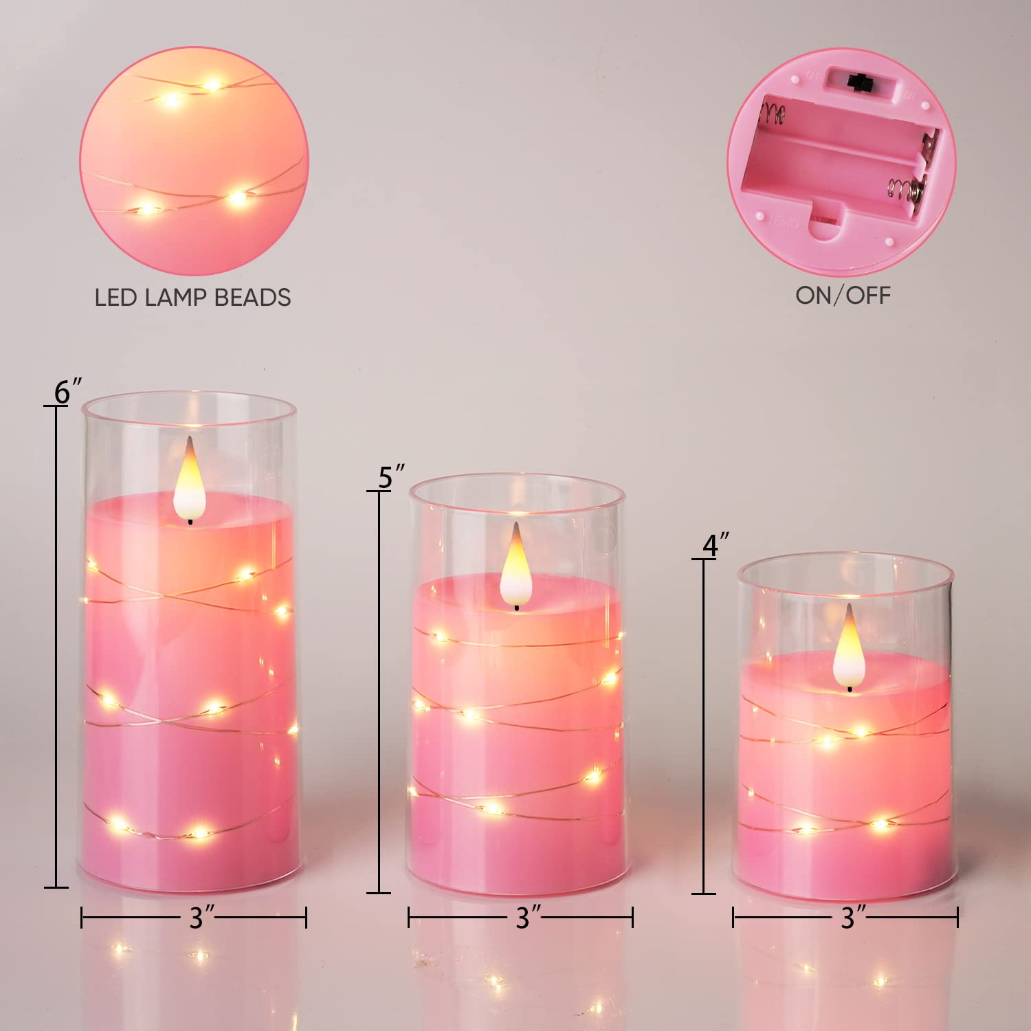 Homemory Flickering Flameless Candles With String Lights, Battery Operated, Embedded Led, Unbreakable Plexiglass With Remote, Se