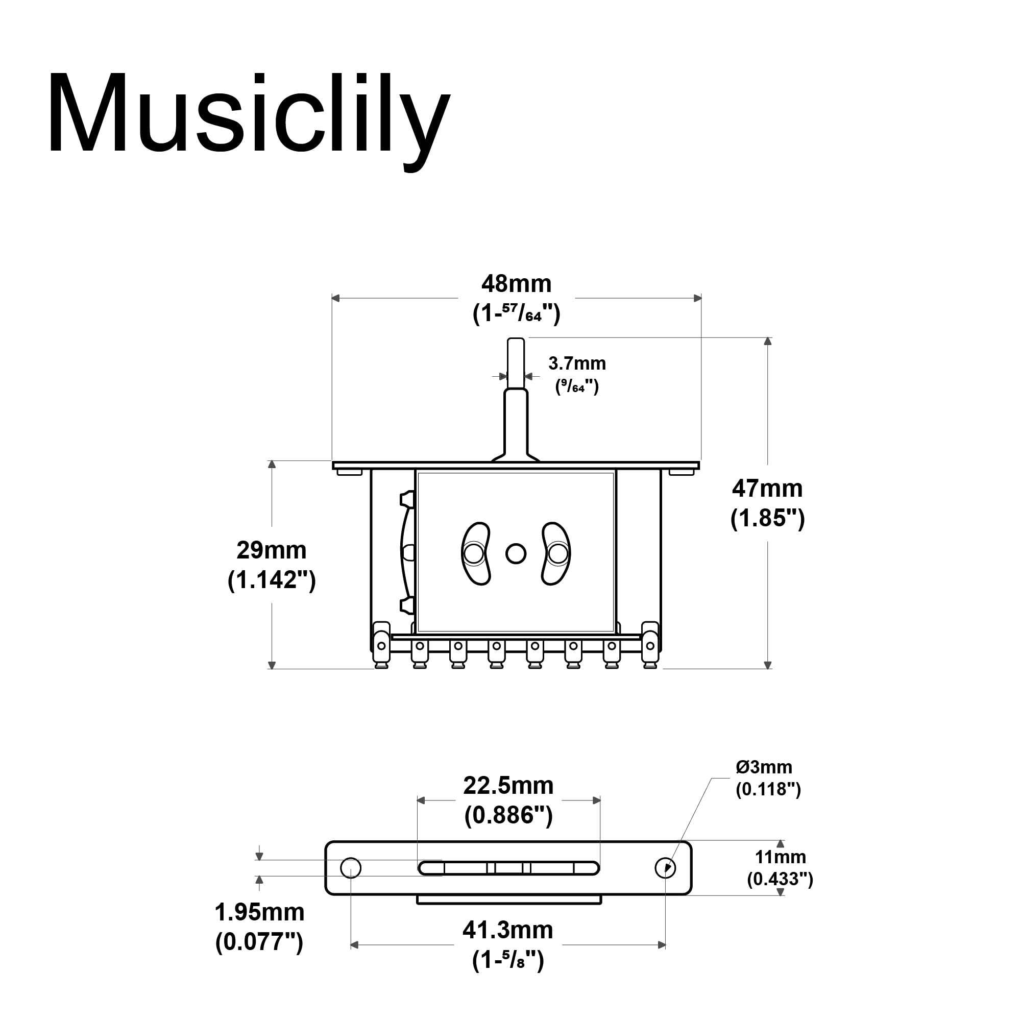 Musiclily Imported Style Metric 3 Way Selector Pickup Toggle Switch For Fender Tele Telecaster Strat Electric Guitar