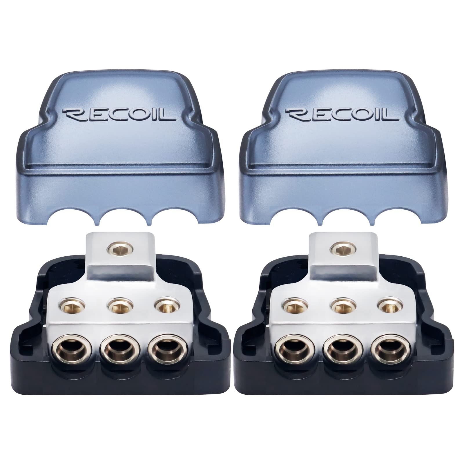 Recoil Db13P 3 Way Power Distribution Block, 1 X 0/2/4 Gauge In / 3 X 4/8 Gauge Out Power Distribution Ground Distributor Block 