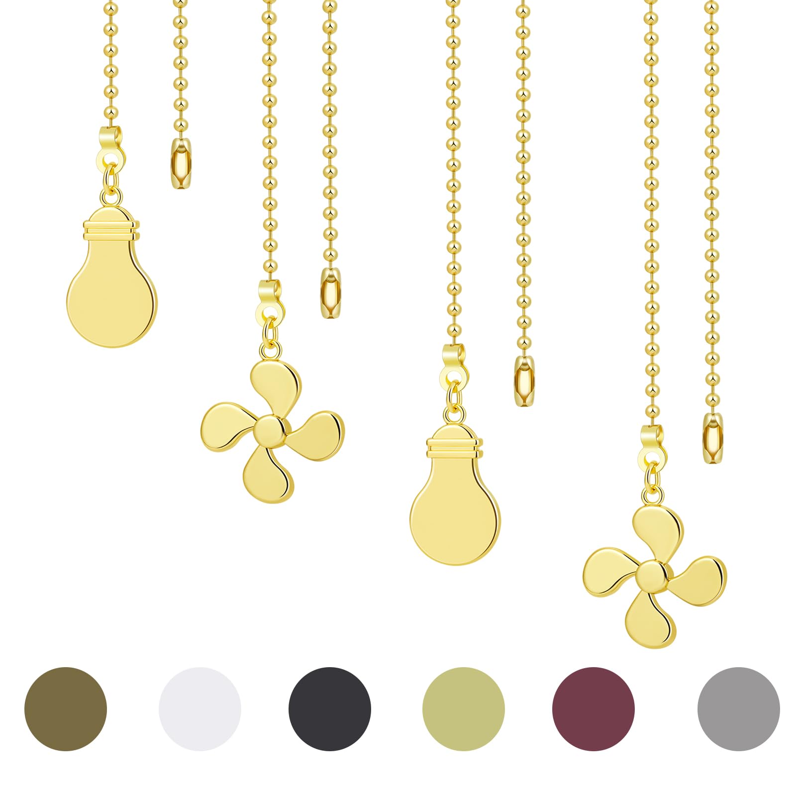 Sur Ciel 4Pcs Ceiling Fan Pulls Chain, Fan Pull Chain Extension, Ceiling Fan Pull Chain Ornaments, Light Pull Chain Extender Wit