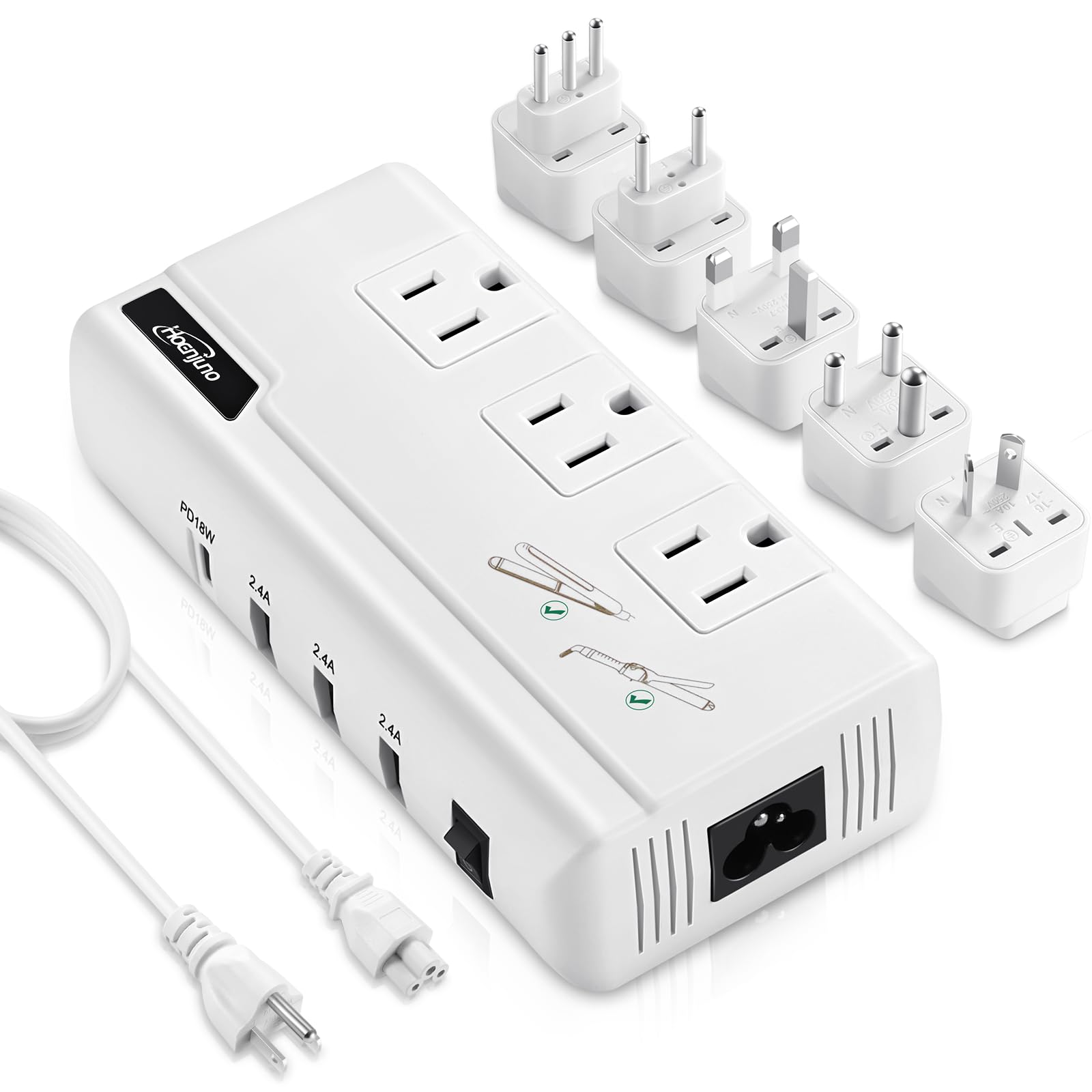 Travel Voltage Converter 220V To 110V, 230W International Travel Adapter For Hair Straightener/Curling Iron, Step Down For Eu/Uk