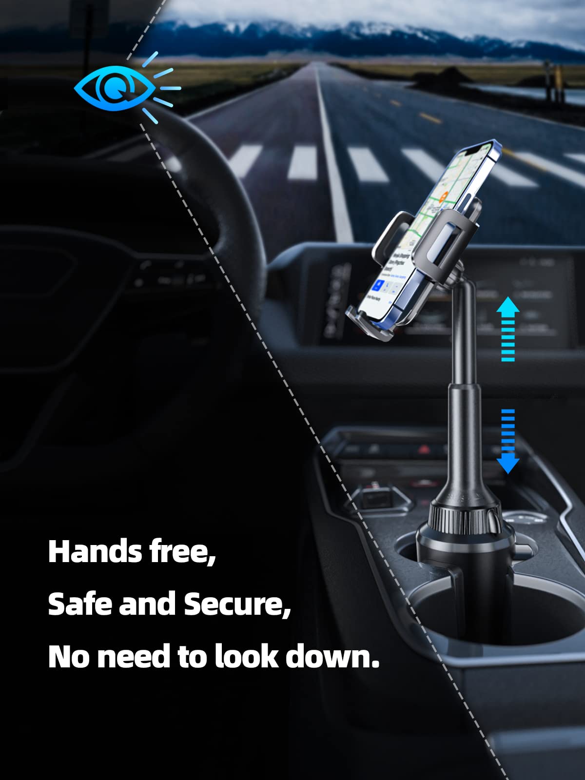 Topgo Cup Phone Holder For Car, [Upgraded Telescopic Arm & Firmly Stable] Cup Phone Mount For Iphone 16 And More Smartphone - Bl