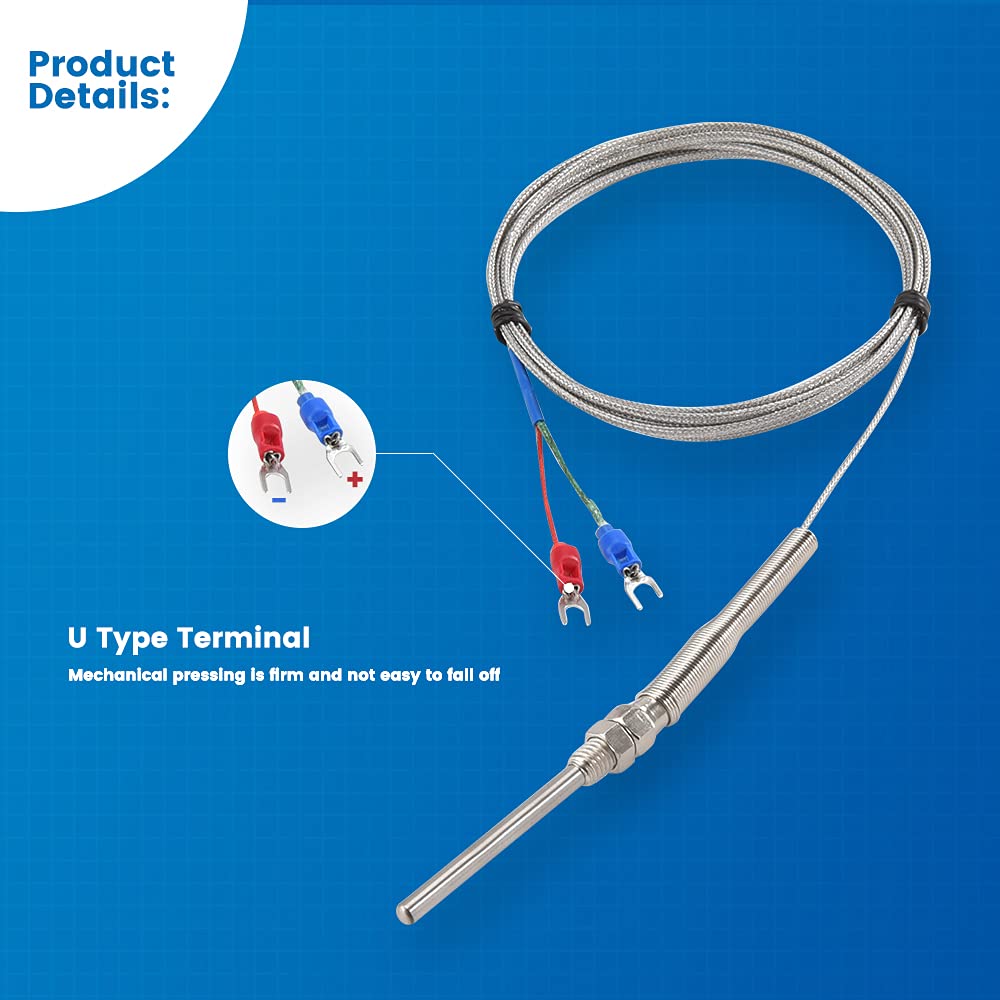 Cgele K Type Thermocouple Temperature Sensors 0~600?,2M/6.6Ft Wire Probe Length 50Mm Two Wire 50  5Mmstainless Steel Probe Tempe