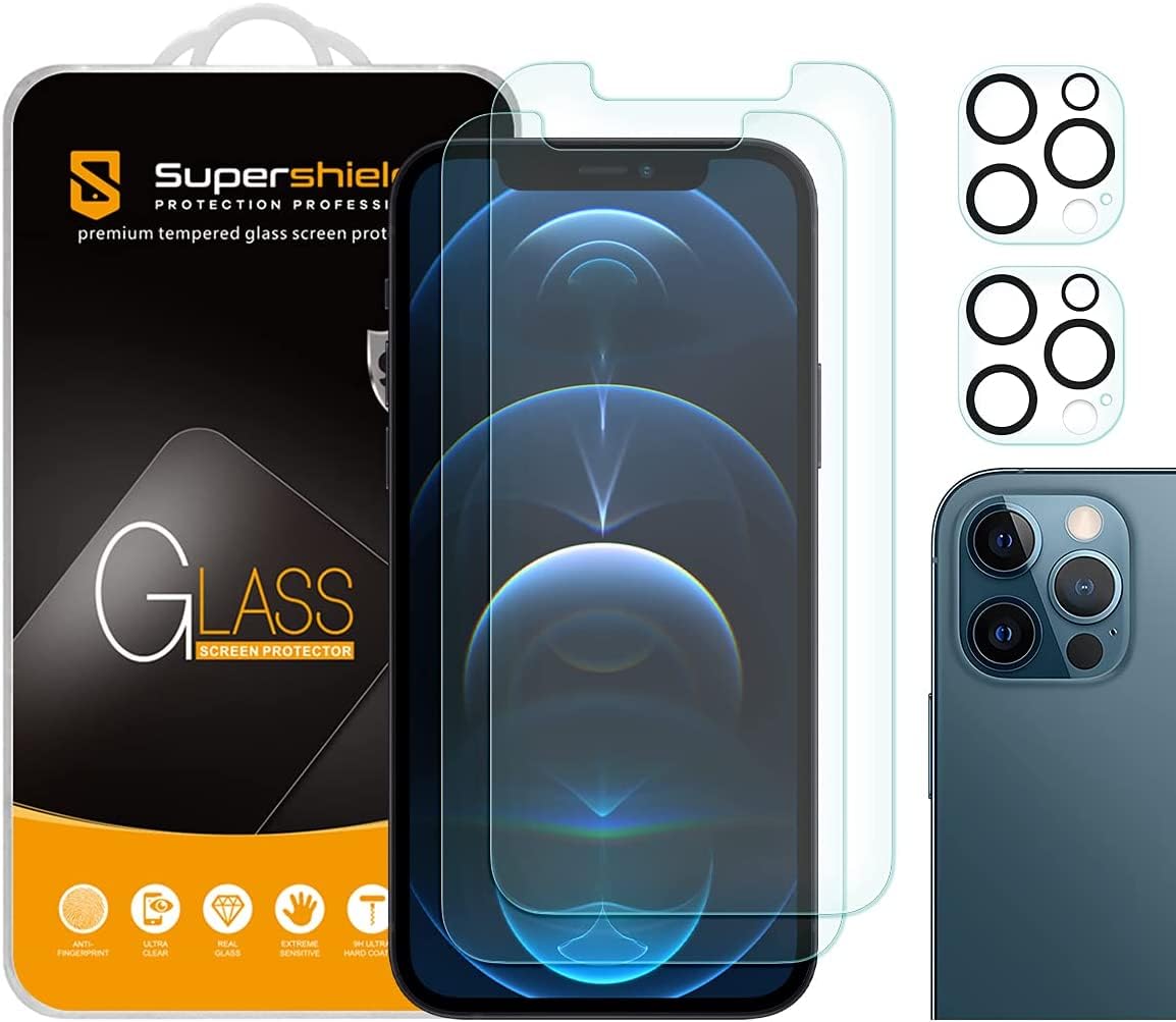 Supershieldz (2 Pack) Designed For Iphone 12 Pro (6.1 Inch) + Camera Lens Tempered Glass Screen Protector, Anti Scratch, Bubble