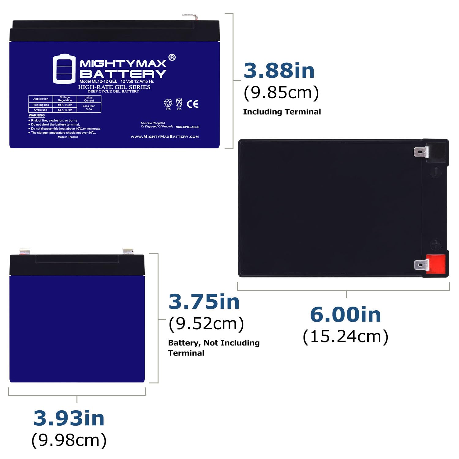 Mighty Max Battery Ml12-12Gel - 12 Volt 12 Ah, Gel Type, F2 Terminal, Rechargeable Sla Agm Battery