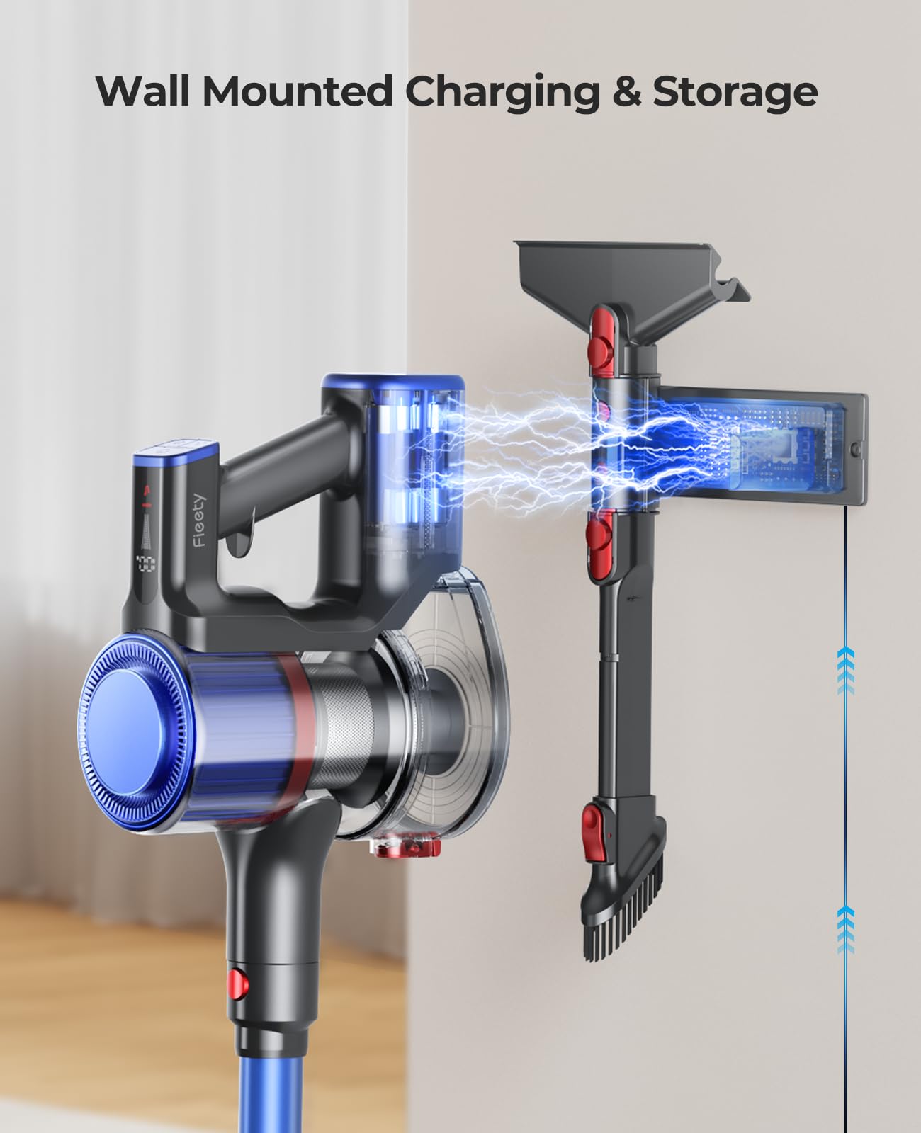 Fieety Cordless Vacuum Cleaner 40Kpa, 450W Stick Vacuum Cleaner, Up To 55 Mins Runtime, Self Standing Vacuum Cleaner With Wall M