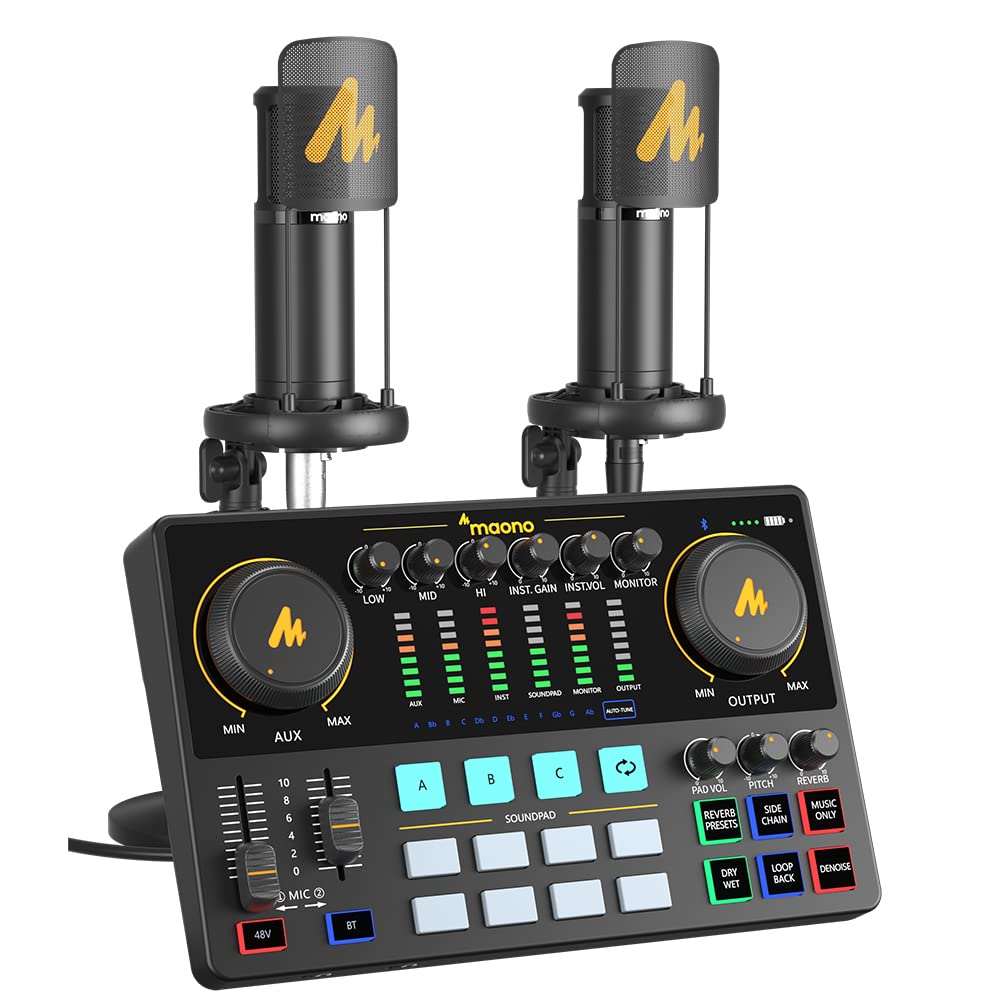 Maono Maonocaster Podcast Equipment Bundle For 2 Includes All In One Audio Interface With Premium Mic Preamp, Xlr Condenser Micr