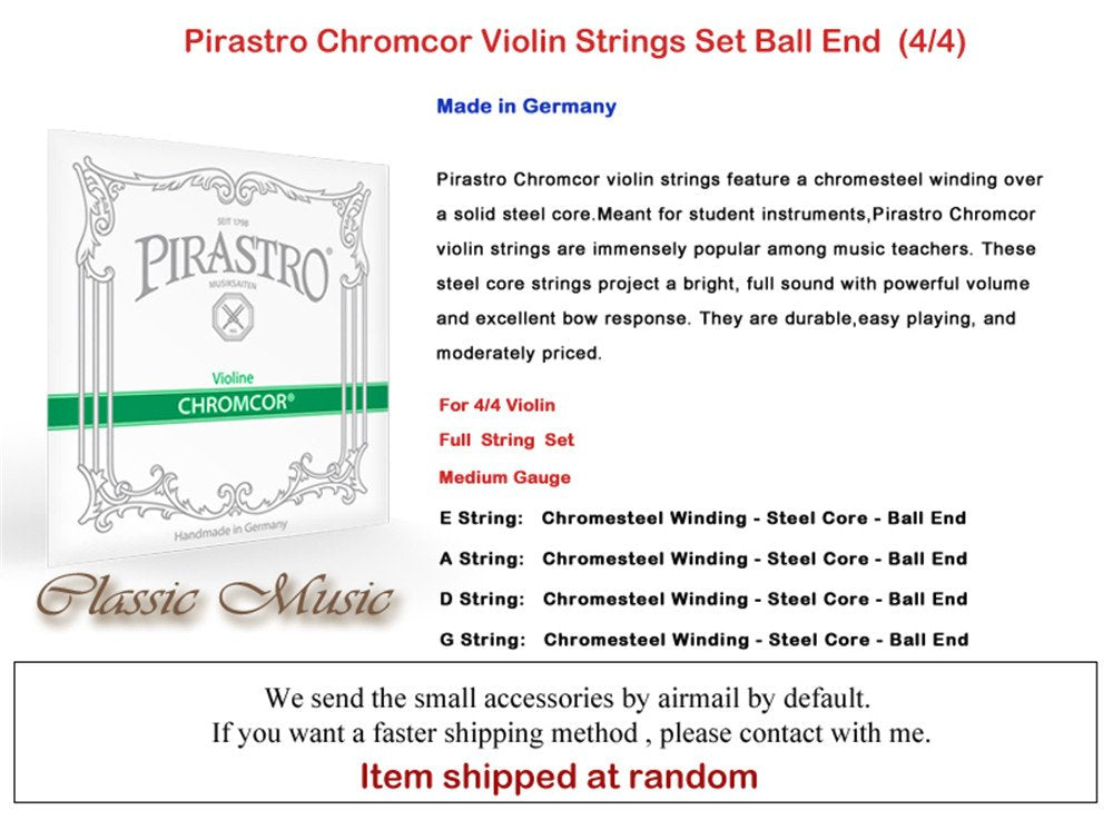 Chromcor (Pirastro) Violin Strings, Medium Gauge, Full Set, 4/4, Steel Core   Ball End