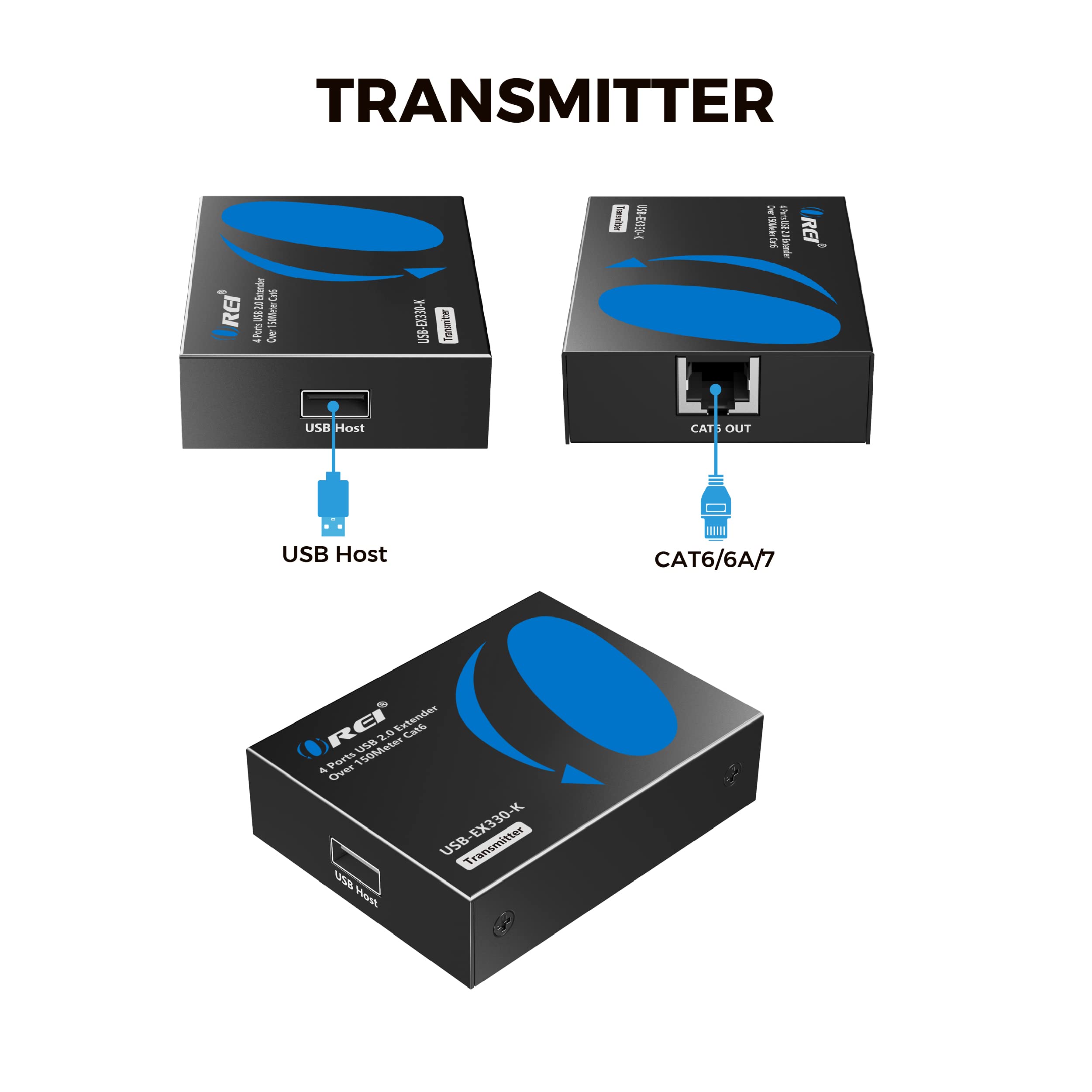 Orei Usb Over Ethernet Extender Upto 330 Feet   Extends Usb 2.0 Signals Over Lan Ethernet With 2 Ports   Power Over Cable, Long