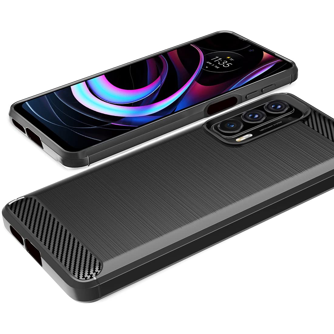 Osophter Motorola Moto Edge 2021 Shock-Absorption TPU Rubber Cell Phone Case with Screen Protector Black