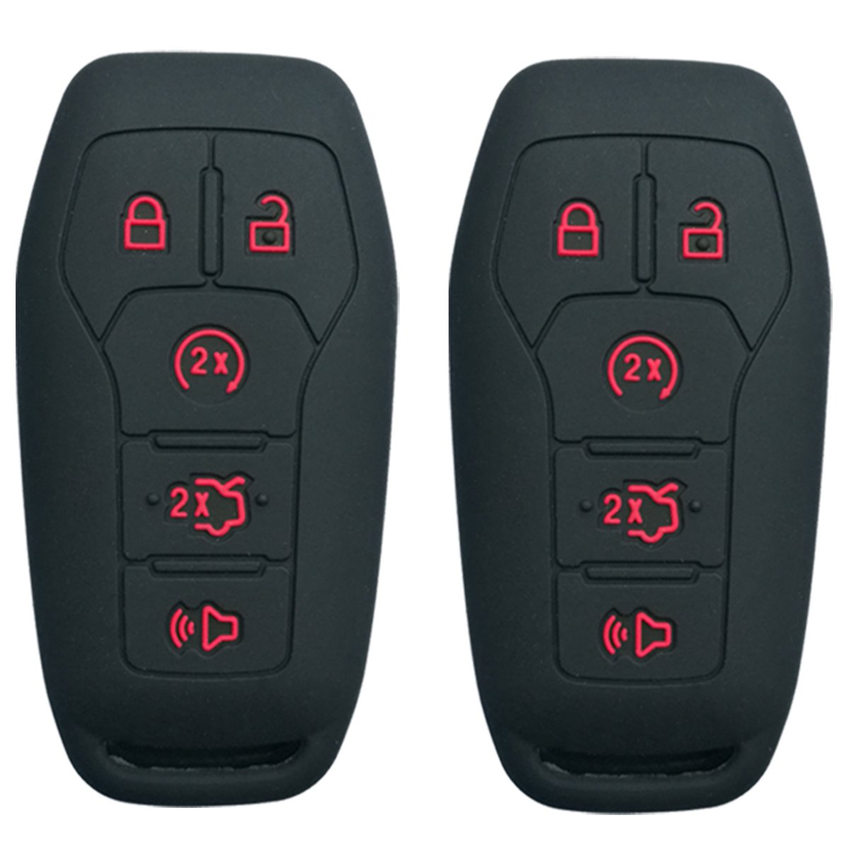 2Pcs Coolbestda Silicone Key Fob Cover Skin Remote Case Keyless Entry Holder For 2015 2016 2017 2018 Ford Explorer Edge Mustang