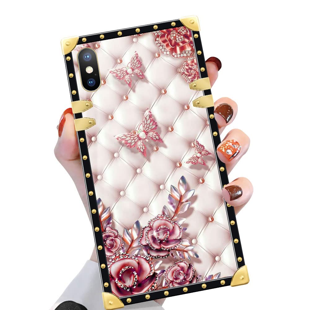 Yuning419 Case Compatible With Iphone 13,Butterfly Diamond 13 Case For Girls Womens,Luxury Square Soft Tpu Shockproof Protective
