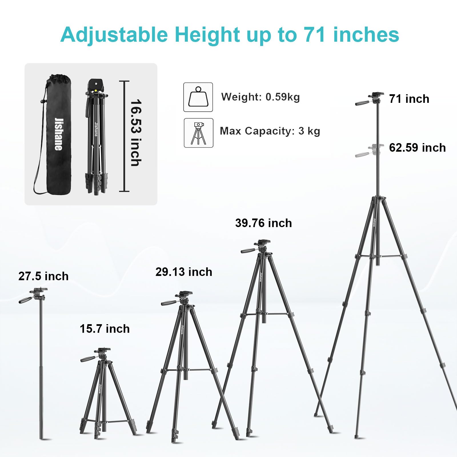 71'' Camera Tripod, Versatile Cell Phone Tripod With Wireless Remote Phone Holder And Tripod Bag, Lightweight Portable Camera Tr