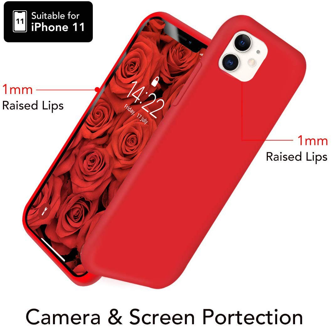 Icesword Iphone 11 Case Red, Thin Liquid Silicone Case, Soft Silk Microfiber Cloth, Matte Pure Red, Gel Rubber Full Body, Cool P